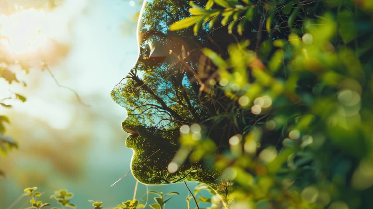 Double Exposure of Woman's Face and Nature