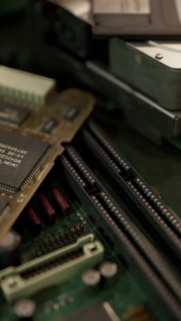 close-up of old computer circuit board and hardware