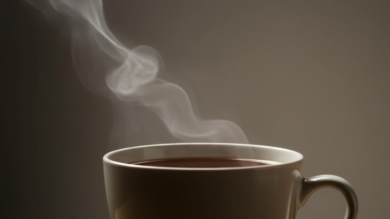 Captivating Steam Rising from a Perfectly Brewed Cup of Warm Beverage in a Minimalist Setting: An Invitation to Indulge in Comfort and Flavor