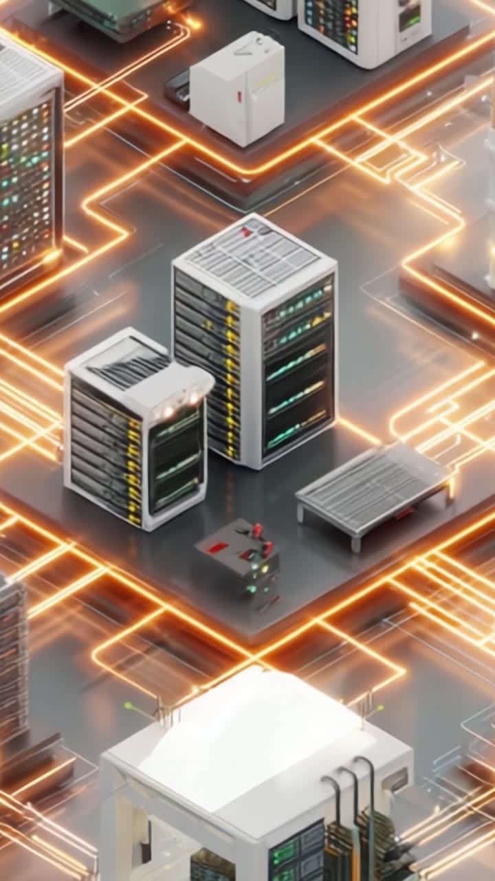 A High-Tech Network of Data Centers Showcasing Advanced Server Racks and Connectivity Pathways Illuminated by Dynamic Light Patterns