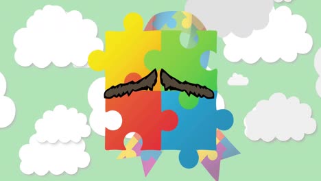 animation of clouds and cancer ribbon over colourful puzzles