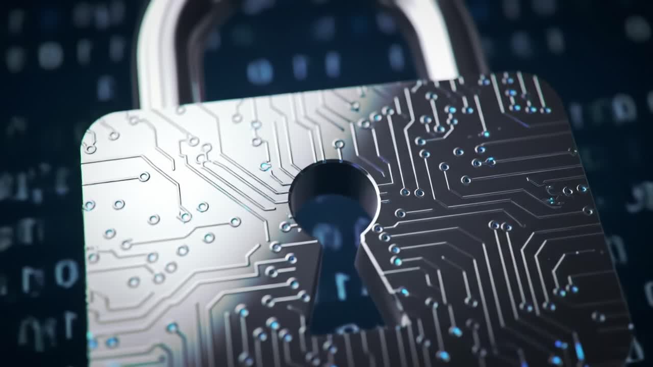 A Close-Up Look at a Digital Lock, Featuring Intricate Circuit Patterns and a Secure Keyhole in a High-Tech Context, Symbolizing Cybersecurity and Data Protection