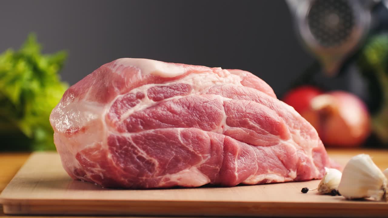 Raw Pork Loin on Wooden Cutting Board