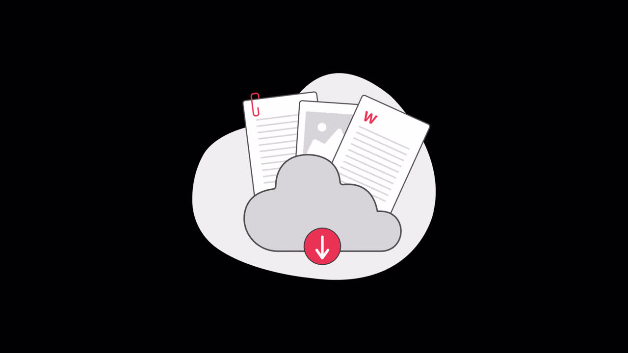 Illustrazione animata di cloud storage e download di documenti
