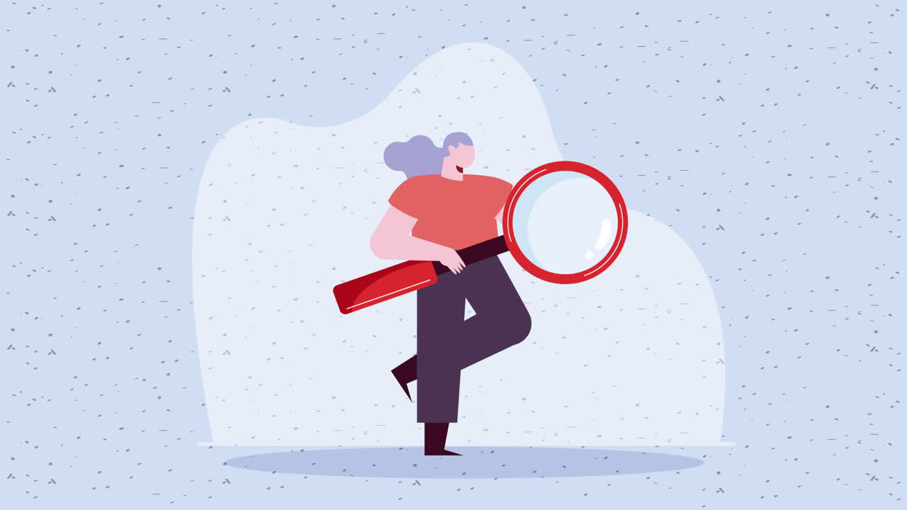 trabajadora con animación de lupa