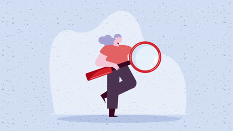 female worker with magnifying glass animation