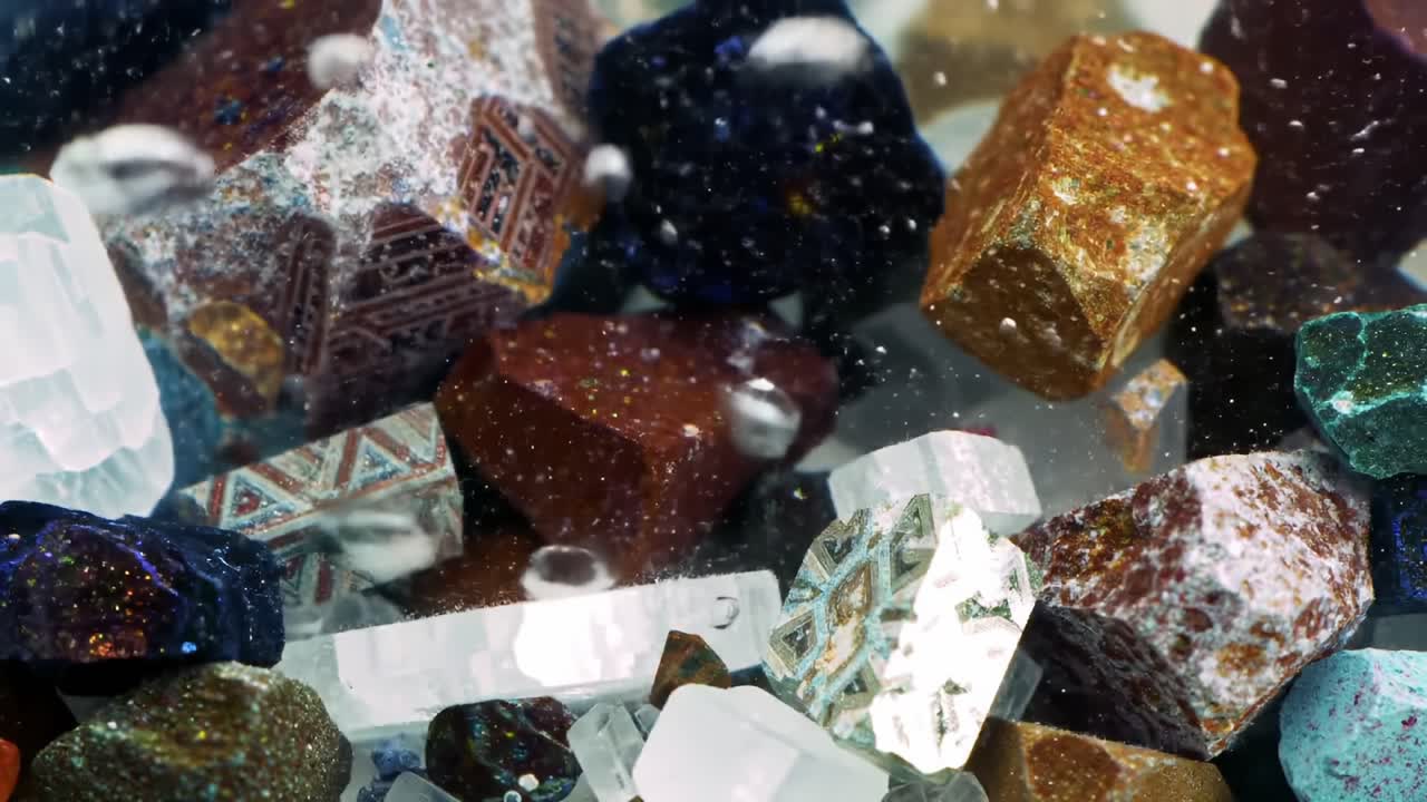 Close-up Exploration of Colorful Gemstones Submerged in Clear Water for an Awe-Inspiring Visual Experience