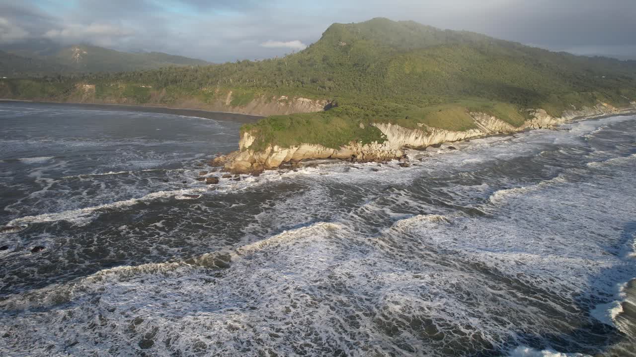 Seascape And Mountains In Rapahoe, South Island, New Zealand - Aerial Pullback