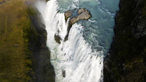 Aerial-View-Of-Gullfoss-Waterfalls-In-The-Early-Morning-In-Iceland