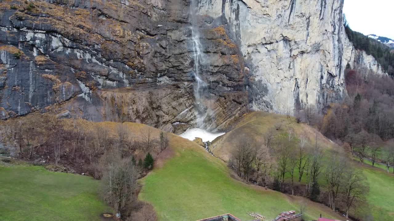Switzerland- Lauterbrunnen- Staubbach Falls- Tr&uuml;mmelbach-falls-4K- drone footage