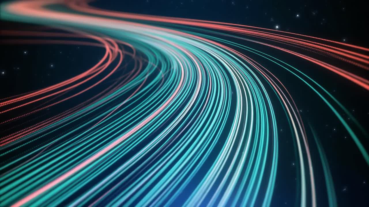Dynamic Digital Lines Flowing in a Futuristic Network