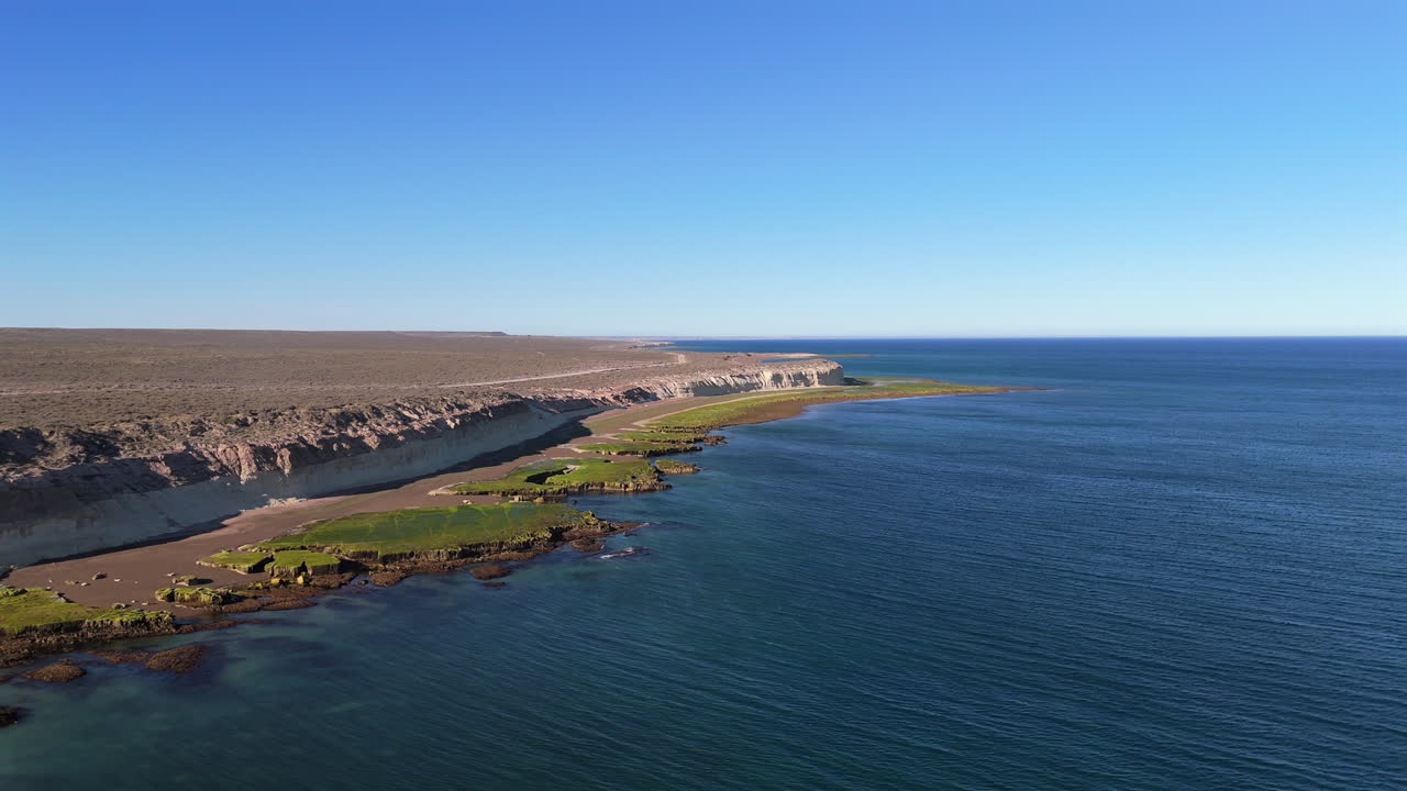 Aerial view of Mirador Punta Ameghino. Marine life observation center. Patagonia, Argentina.
