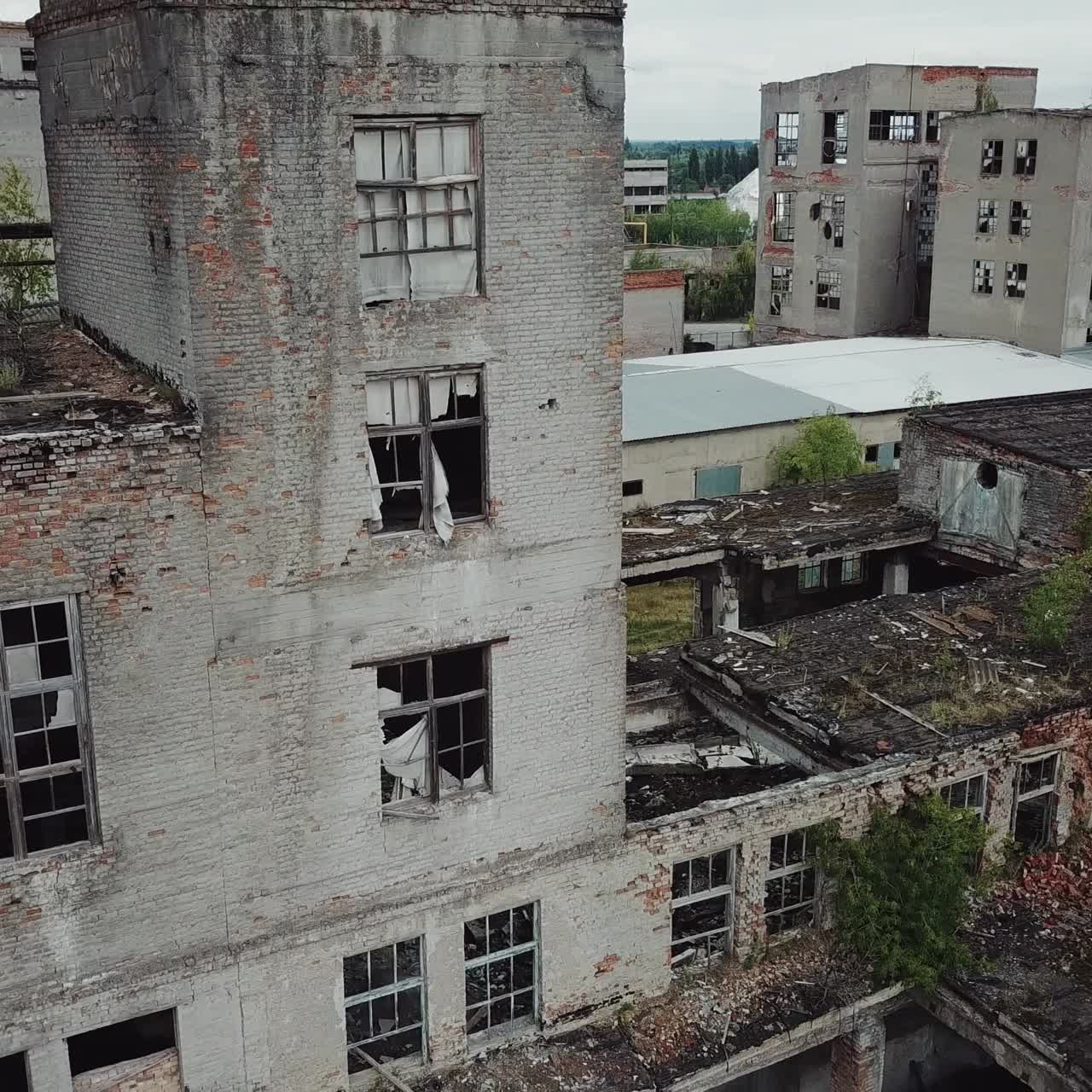 Old abandoned factory building. Aerial View