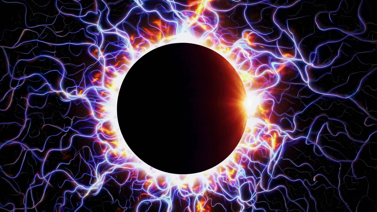 A mesmerizing video concept of a solar eclipse surrounded by electric arcs