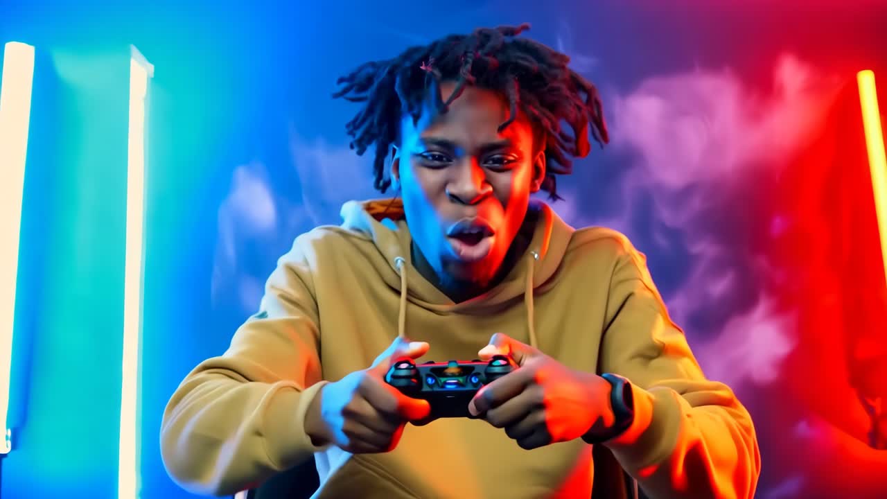 A man with dreadlocks standing in front of a colorful background