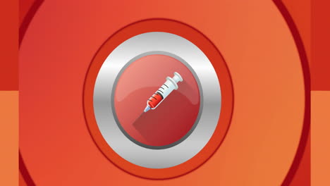 animación del icono de la jeringa en círculos sobre fondo rojo