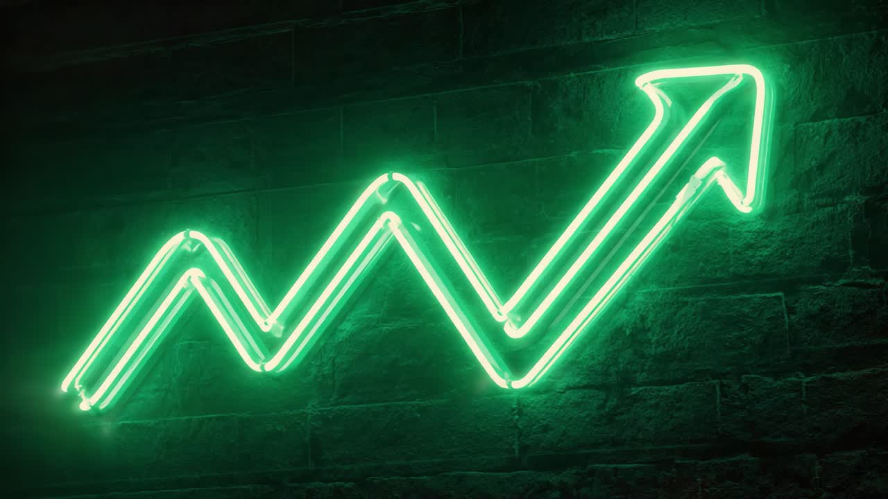 A Vibrant Neon Green Arrow Displaying an Upward Trend on a Dark Background, Symbolizing Growth in Financial Performance and Success Metrics