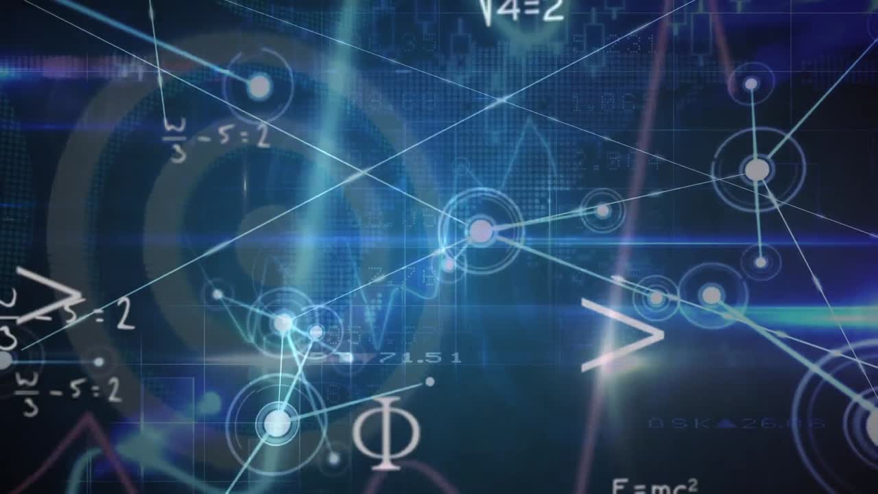 어두운 배경에서 연결 네트워크와 데이터 처리의 애니메이션