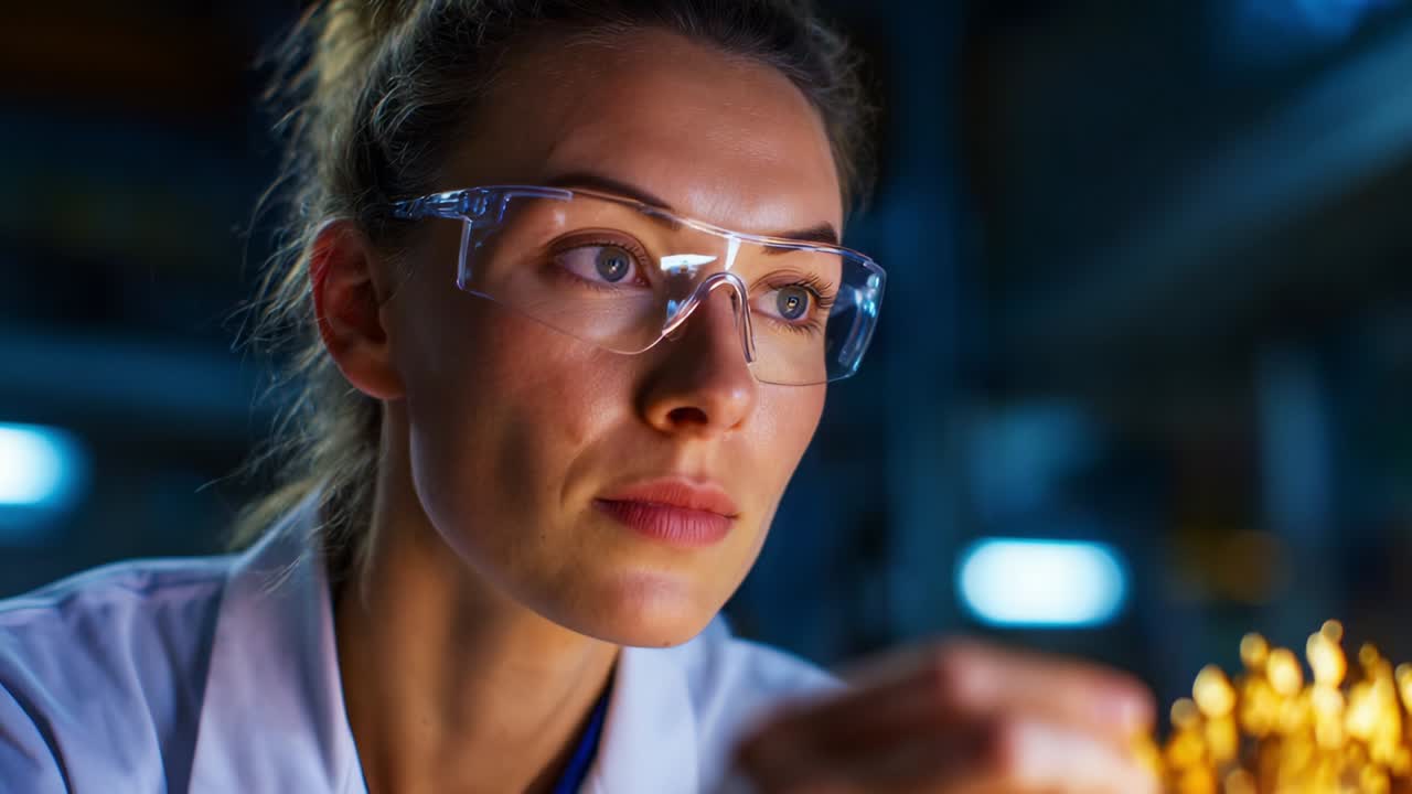 Focused Scientist Examining a Candle Flame in a Low-Light Environment, Showcasing Precision, Curiosity, and Innovation in Experimental Sciences Involving Light and Chemistry Dynamics