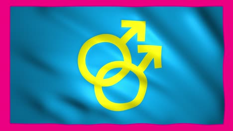 gay and male gender symbol on blue flag on green screen for chroma key