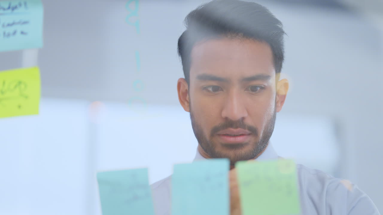 gerente de proyecto planificando una estrategia con pegajoso