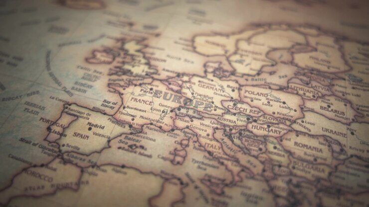 European continent on a vintage map