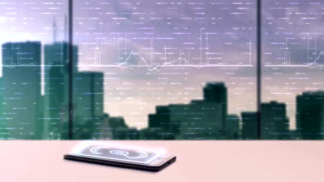 animation of business data projecting from a mobile device.