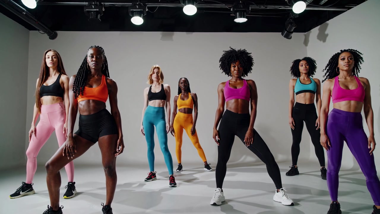 Grupo Diverso de Mulheres Posando em Roupas Esportivas Coloridas