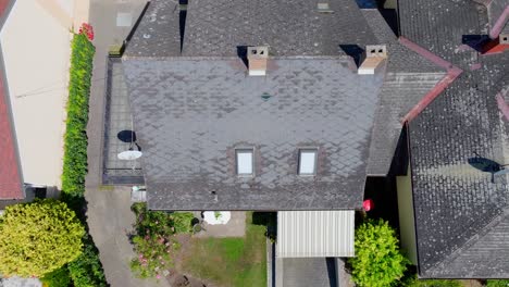 top view of a house with eternit roof and chimneys