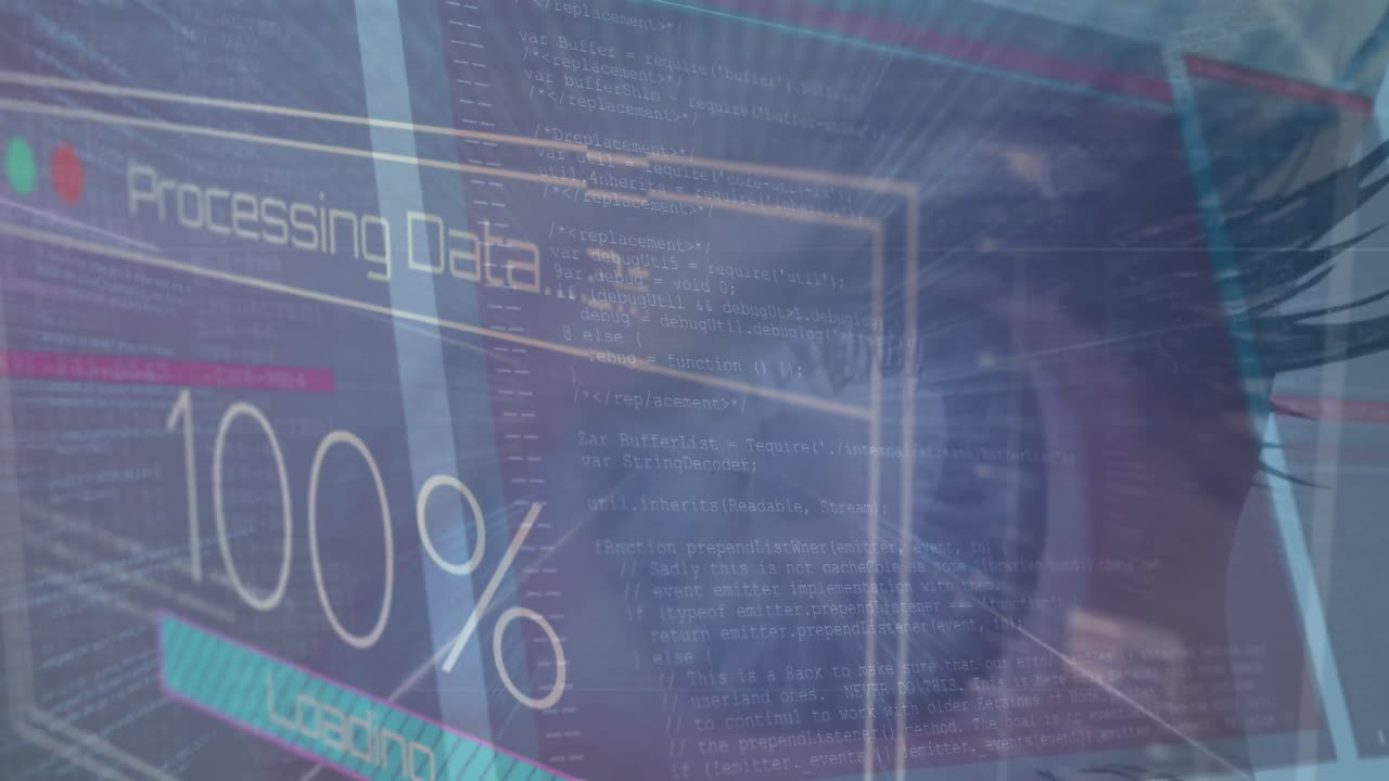 Animation of data processing over female eye