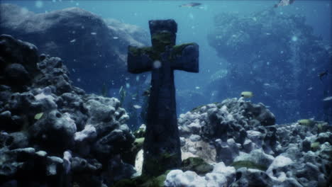 ancient cross in underwater coral reef