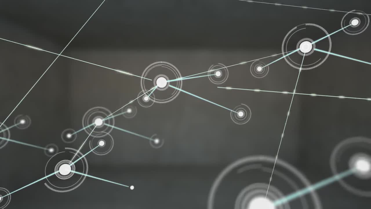 회색 배경에 반점이 있는 연결 네트워크의 애니메이션