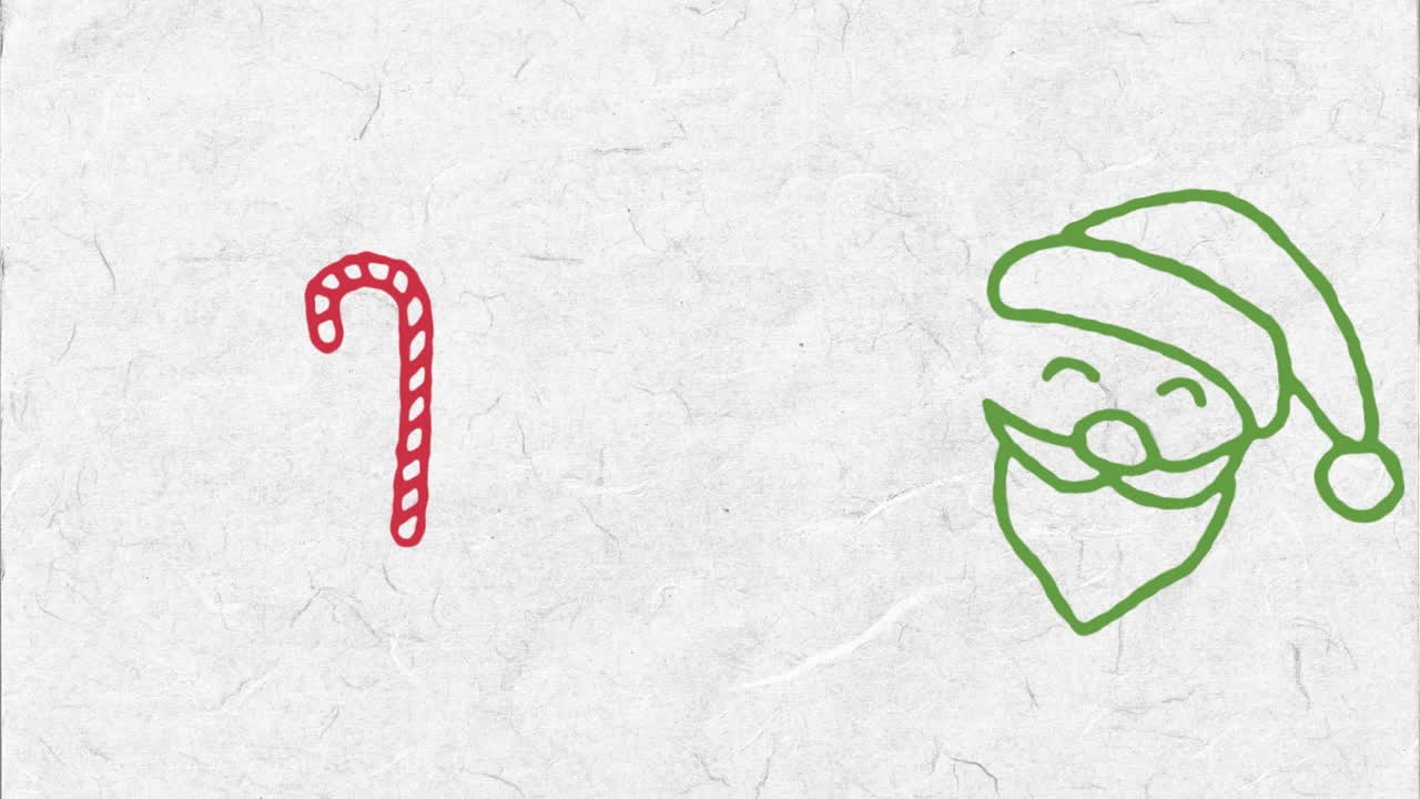 Animation of hand drawing candy cane and santa