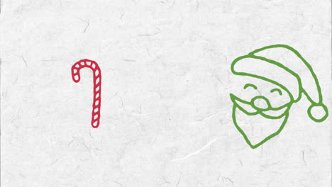 animation of hand drawing candy cane and santa