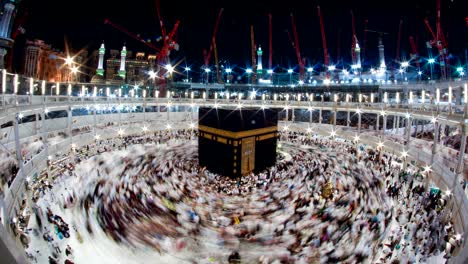 time lapse of muslim pilgrims circumambulate the kaaba