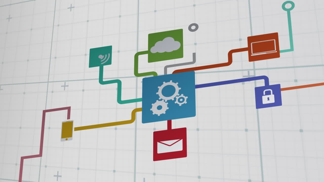 ⁇ 색 배경에 아이콘으로 연결 네트워크의 애니메이션