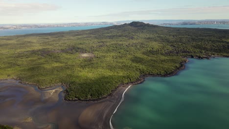 aerial view of volcanic island in new zealand