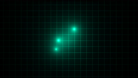 green energised electrodes dart across dark digital grid monitor