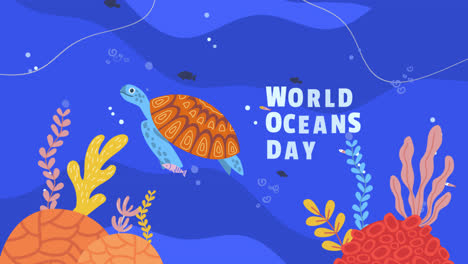 an animation of a flat world oceans day background