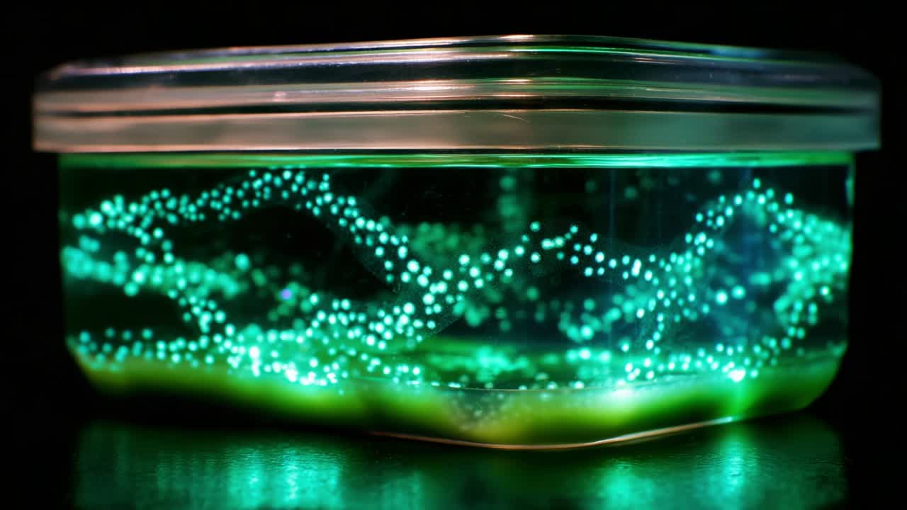 Illuminated Gel Container with Glowing Bubbles: A Visual Journey Through Dynamic Patterns and Ethereal Light in a Transparent Vessel Capturing the Essence of Liquid Art and Glow, Enchanting the Viewer