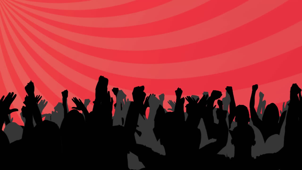 animación de siluetas de personas bailando y girando rayas rojas moviéndose en un bucle sin costuras