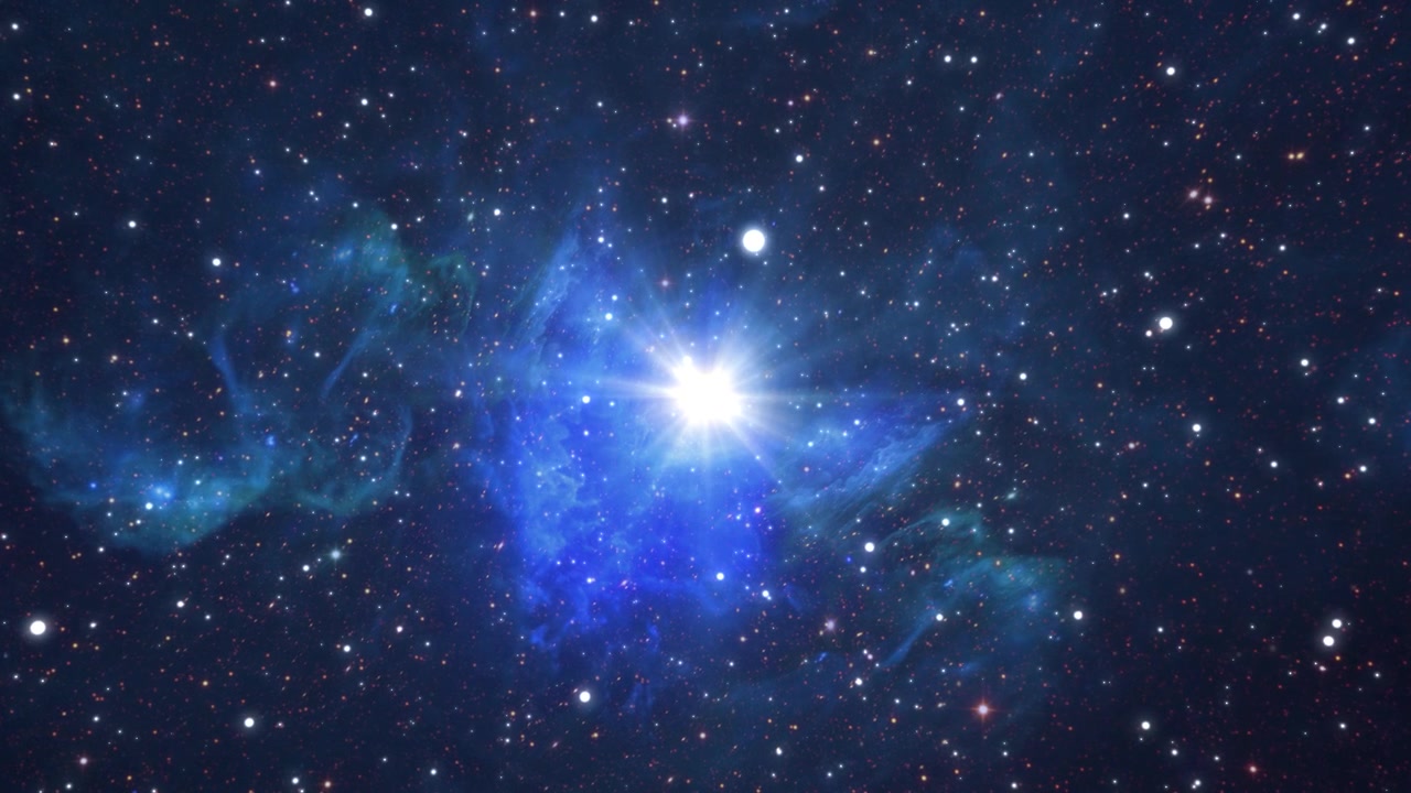 Bright Star Shining Within a Glowing Blue Nebula in Deep Space