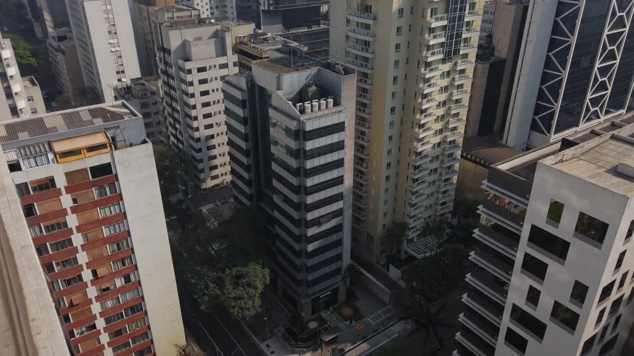 Aerial View of a Dense City with Tall Buildings and Skyscrapers
