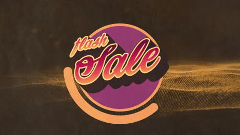 animation of flash sale text banner over yellow digital waves against black background