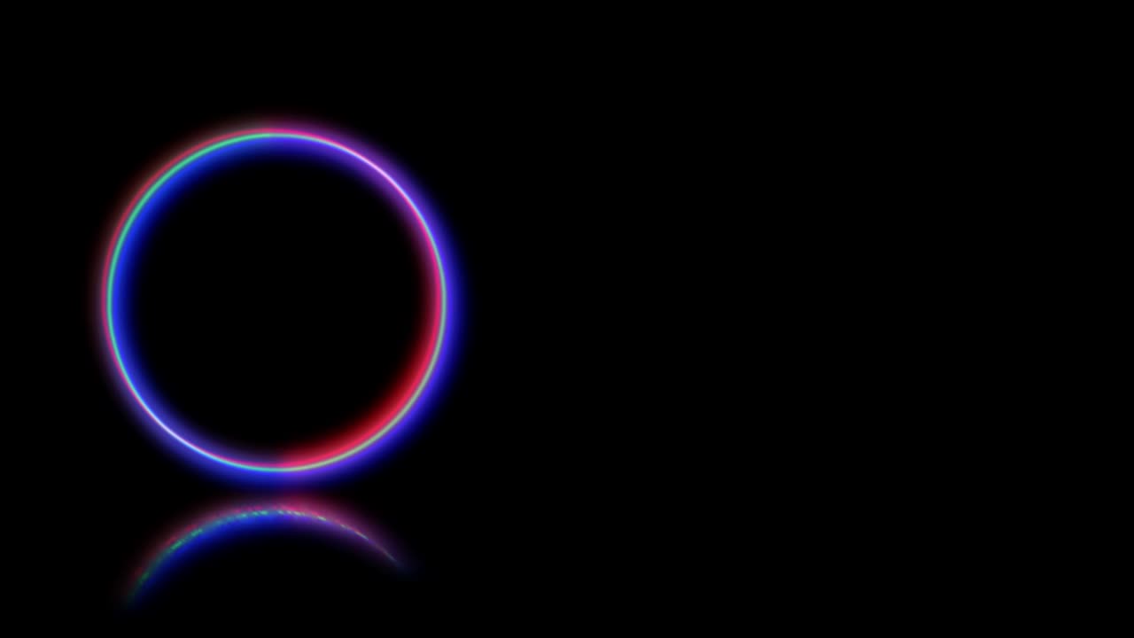 Dicotomia di un cerchio neon sfocato su sfondo nero.
