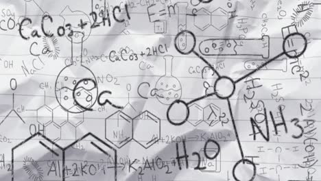 Animation-of-black-structural-formulae-of-chemical-compounds-on-paper