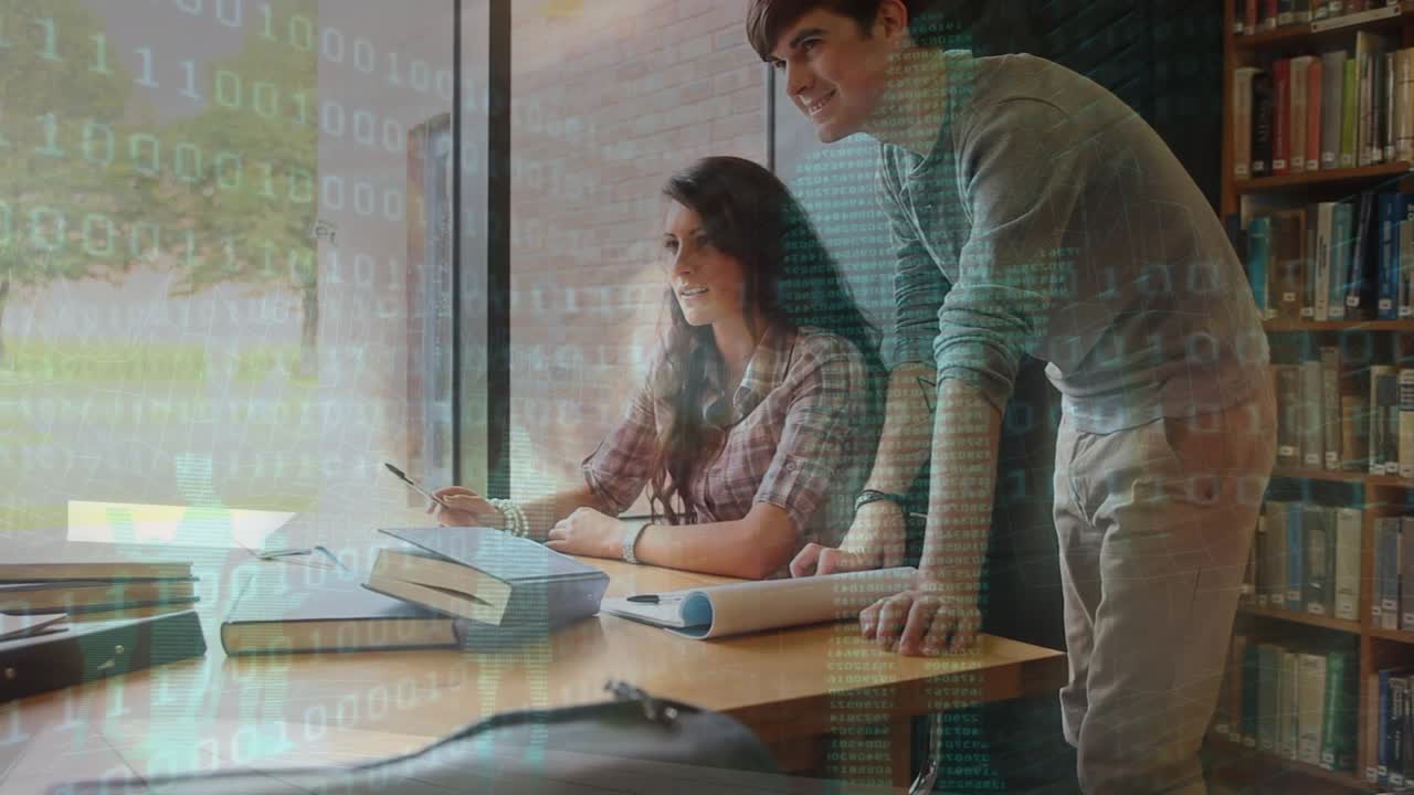 Animación del procesamiento de datos sobre un empresario usando una tablet