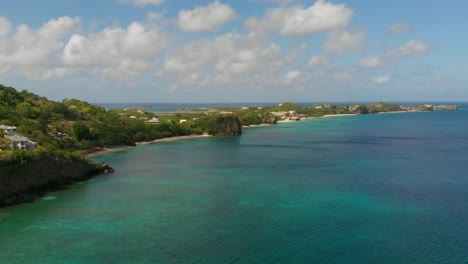 epic aerial of magazine and pink gin beach located on the caribbean island of grenada