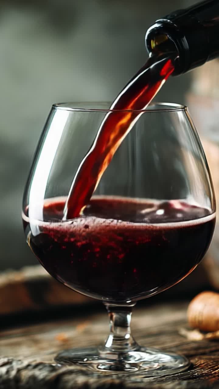 L'arte di versare il vino rosso: un viaggio visivo attraverso il processo in cui si versa, catturando il colore intenso e l'eleganza del vino in un bicchiere