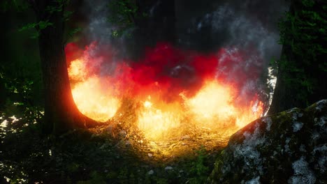 wind blowing on a flaming trees during a forest fire